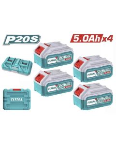 TOTAL Set baterija 20V 5Ah 4kom + dupli punjač